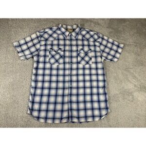 U.S. Expedition Western‎ Pearl Snap Shirt Mens XL Blue Plaid Cotton Short Sleeve